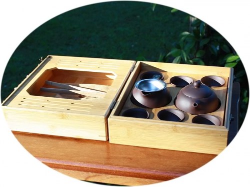 Yixing Zisha tea set in bamboo case A